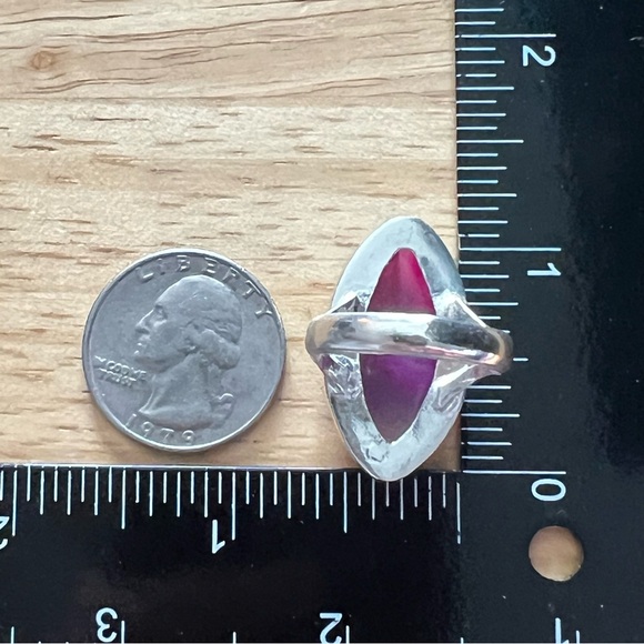 New Pink Striped Agate Crystal Stone Silver Overlay Ring Size 8.5 - 8.75 - Picture 7 of 8